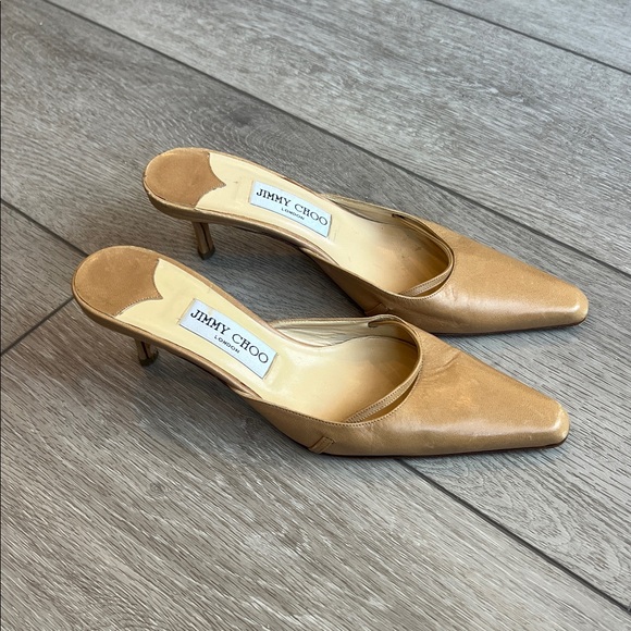 Jimmy Choo camel kitten heel classic pointy toe Leather slip on Mules 37/ 6 - Picture 2 of 12